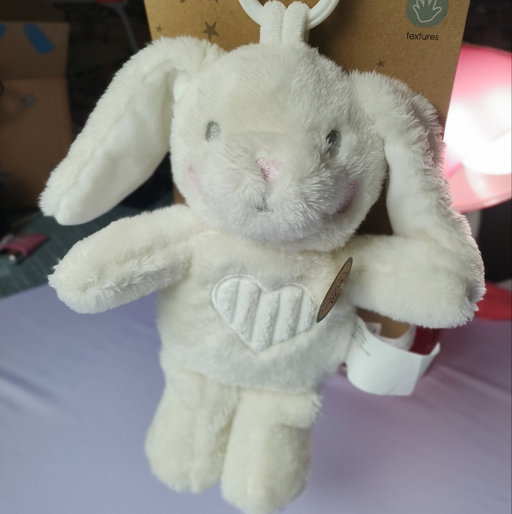 Plush White Bunny Lullaby Musical Travel Soother With Stroller Hook